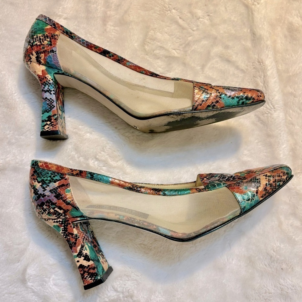 Vintage Heels J. Renee Size 9 Multicolored Snakeskin Metallic Orange Teal